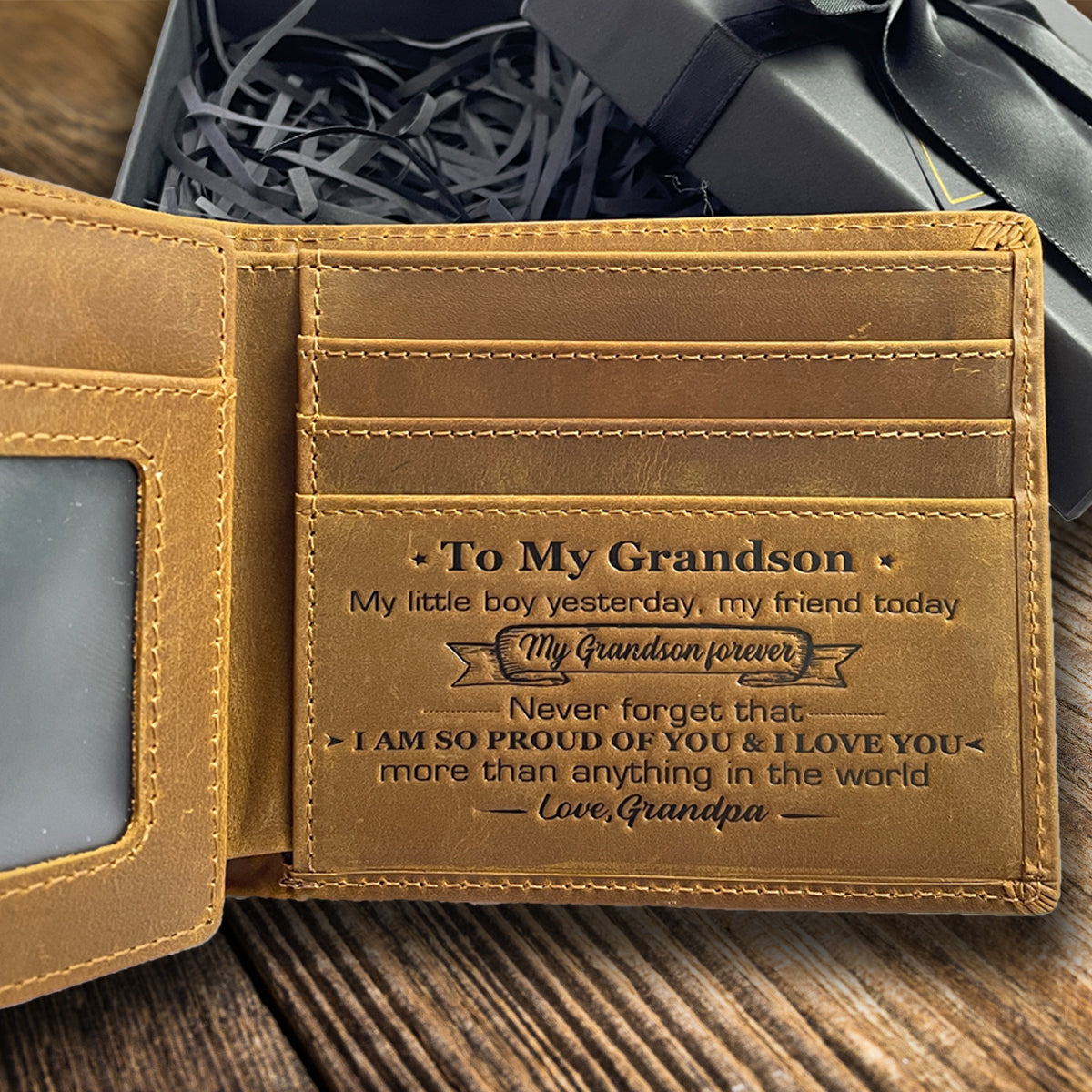 Grandpa To Grandson - I Love You More Than Anything In The World - Bifold Wallet(With a gift box)
